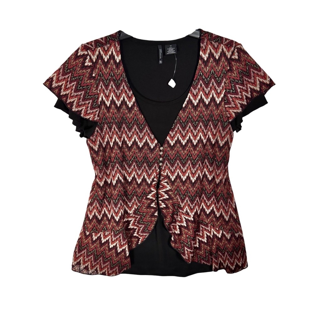 Y2K New Directions Boho Crochet Knit Layered Top Size 1X XL Flutter Cap Sleeve